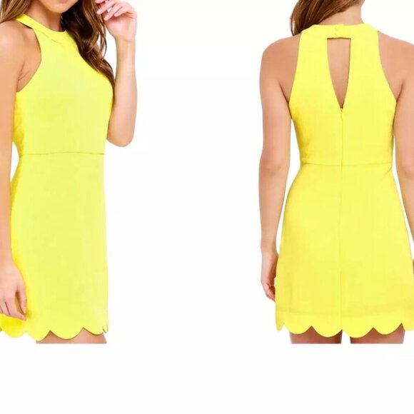 Lulus Mini Dress Size S Neon Yellow Scalloped Hem Cut Out Back Favorite Feeling - Picture 9 of 9